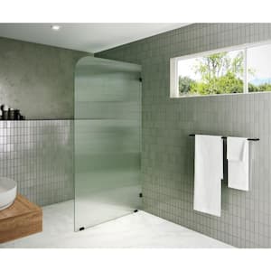 40 in. x 78 in. Frameless Shower Door Single Fixed Panel Fluted Frosted Radius Right Hand in Oil Rubbed Bronze