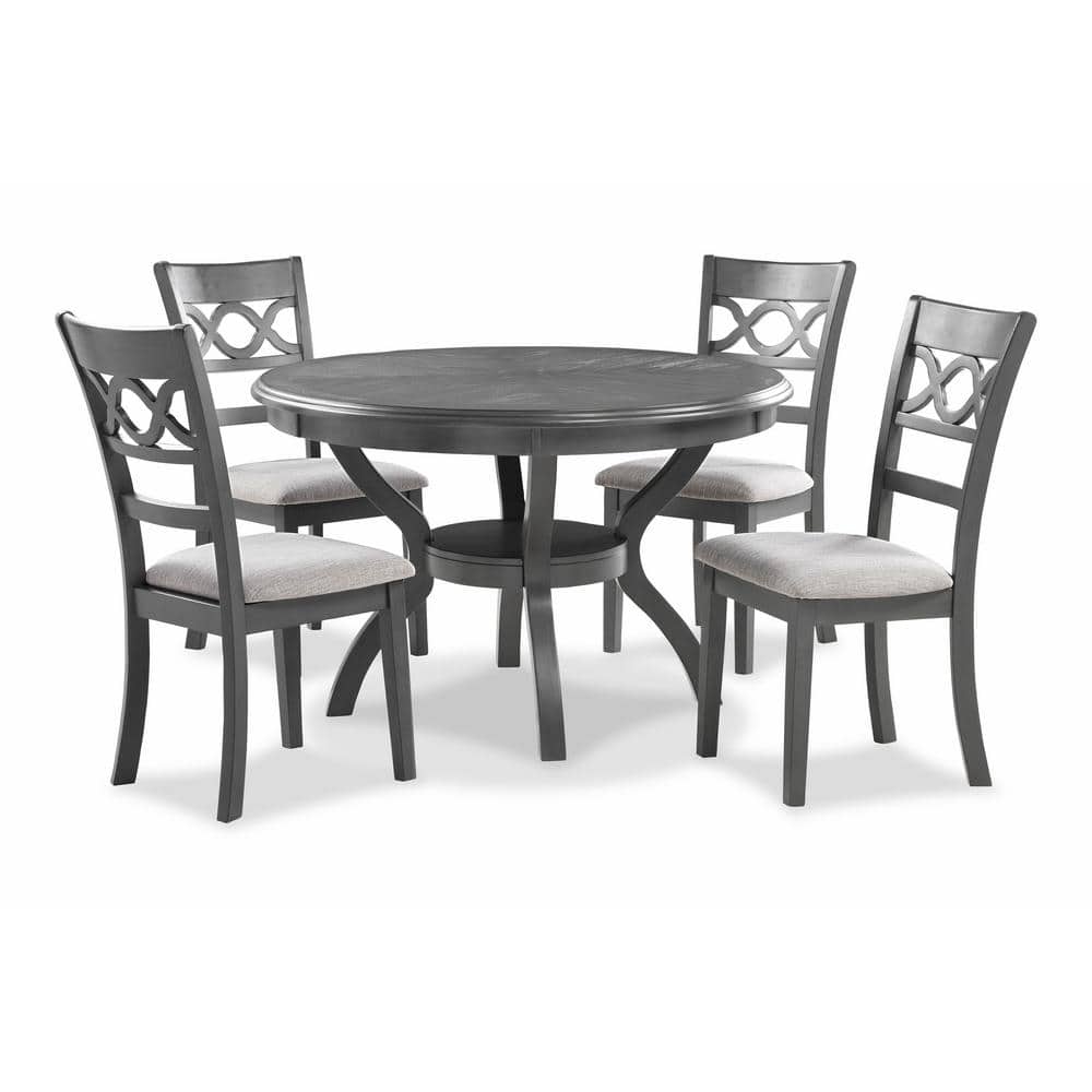 Gray Round Solid Wood Dining Set with Cushioned Chairs