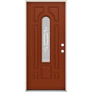 36 in. x 80 in. Left-Hand/Inswing Center Arch Blakely Decorative Glass Mesa Red Steel Prehung Front Door