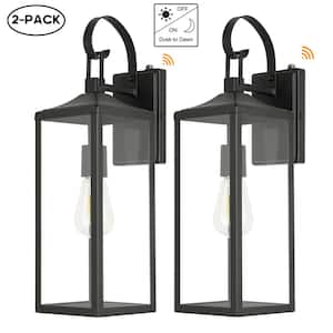 Castle 1-Light 20.5 in. Dusk to Dawn Outdoor Wall Light with Matte Black Finish and Clear Glass Shade(2-pack)