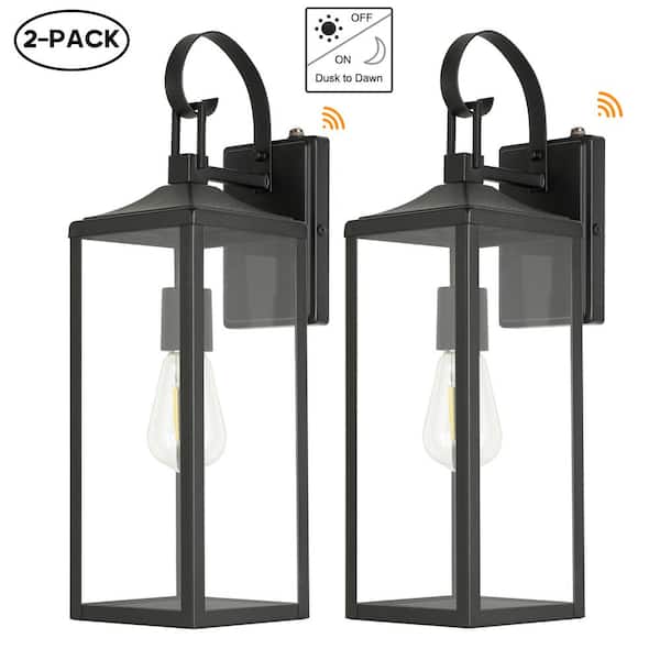 Hukoro Castle 1-Light 20.5 in. Dusk to Dawn Outdoor Wall Light with Matte Black Finish and Clear Glass Shade(2-pack)