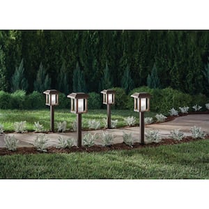 Taylor 20 Lumens Solar 2-Tone Bronze and Wood LED Landscape Pathway Light Set with Vintage Bulb (4-Pack)