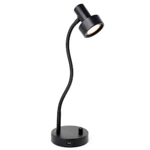 15 .75 in. Black Metal Office/Bedside Desk Lamp with USB Charging Port(5V/2A), Flexible Gooseneck and Dimmable