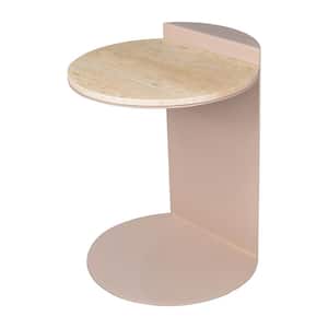 Evelyn 16" Contemporary Natural Marble/Metal Handmade C-Shaped End Table, Beige/Pink Beige