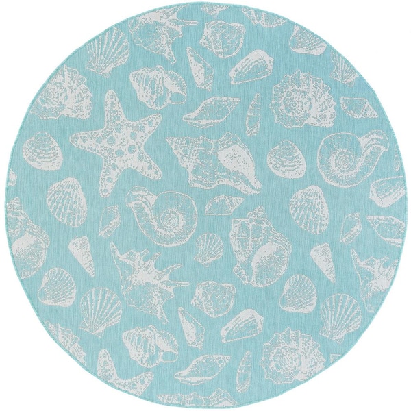 Tayse Rugs Eco Coastal Aqua 6 ft. Round Indoor/Outdoor Area Rug