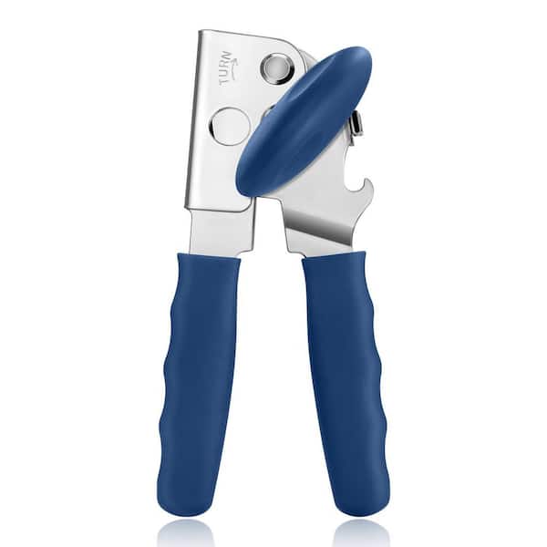 Heavy Duty Manual Can Opener Hand Held with Comfort Grip, Built-in Magnet, and Bottle Opener for Effortless Use in Blue