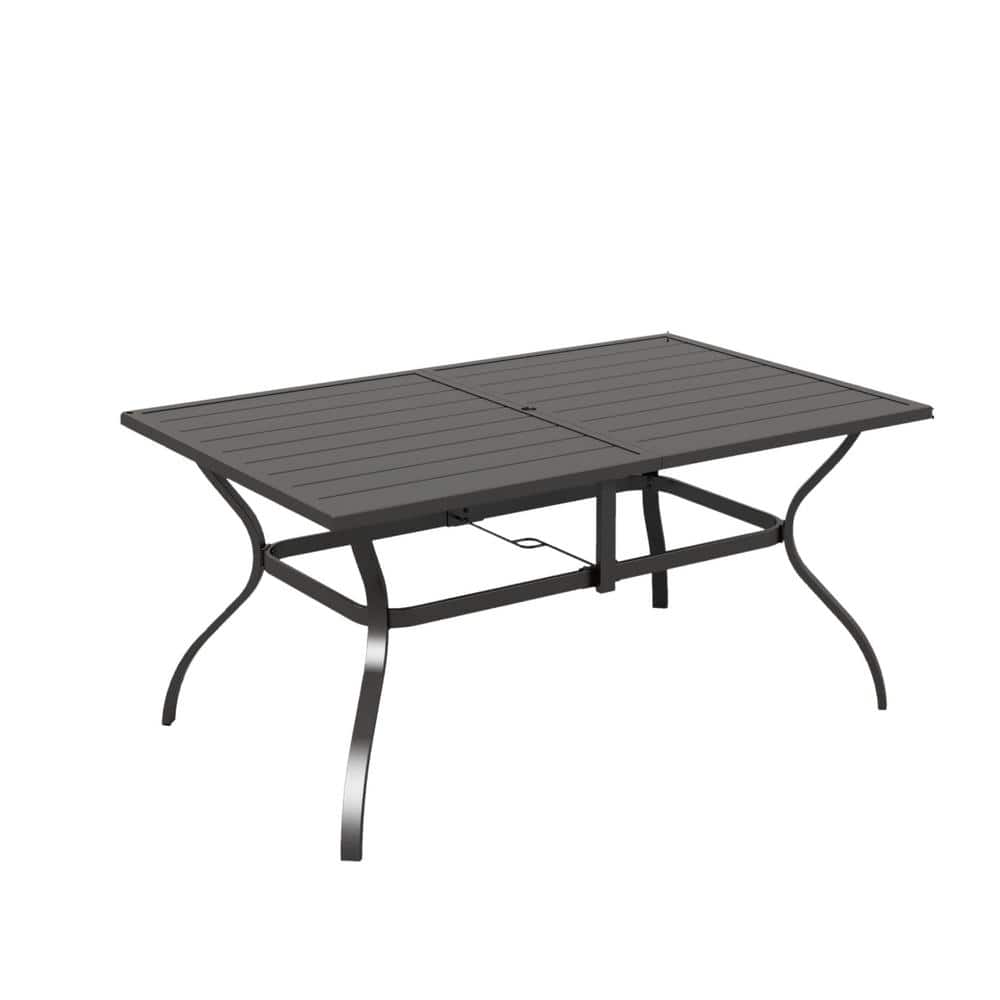 Outdoor Rectangular Metal Patio 6 Person Dining Table with 1.57 Umbrella Hole for Backyard, Lawn, Garden price history on PriceWatchPro