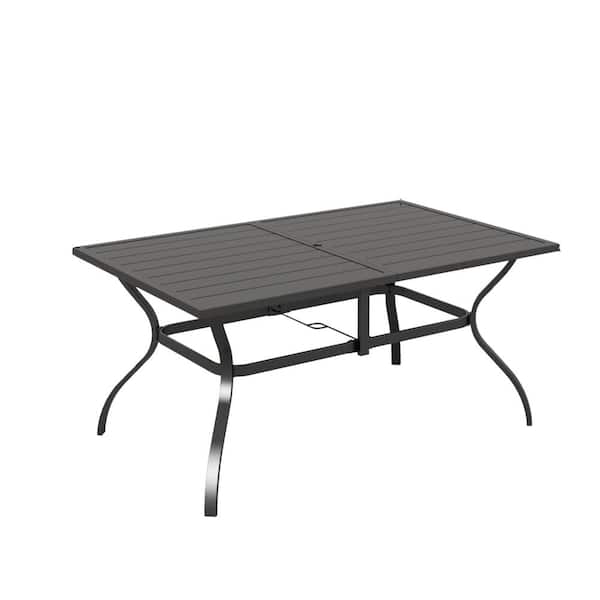 Outdoor Rectangular Metal Patio 6 Person Dining Table with 1.57 Umbrella Hole for Backyard, Lawn, Garden
