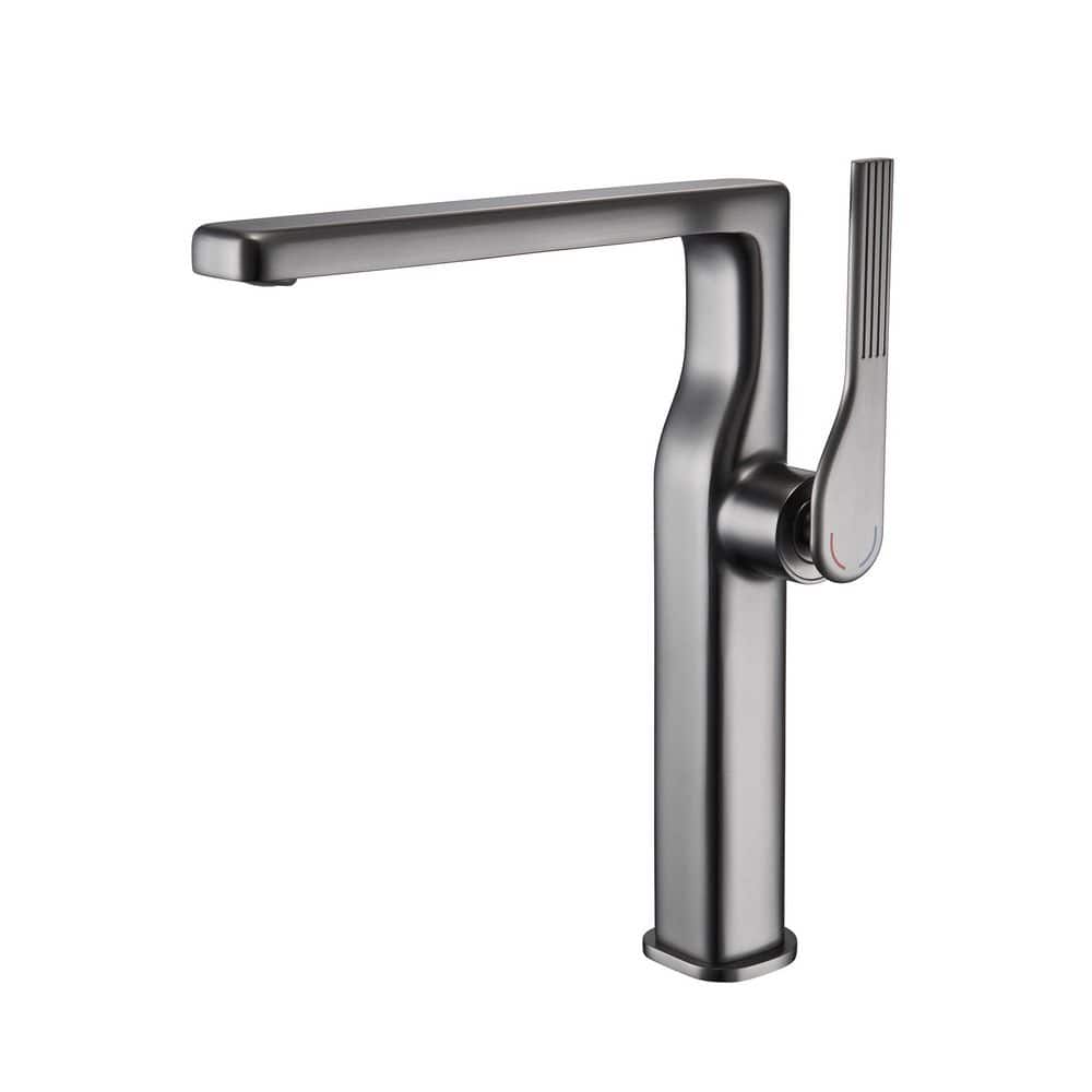 Brass Single Handle Vessel Sink Faucet High Spout Bathroom Faucet with Supply Lines in Gray price history on PriceWatchPro