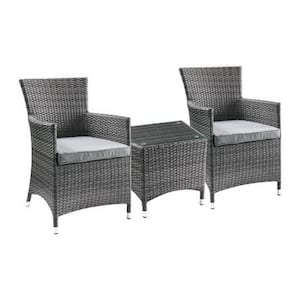 Gray 3-Piece Wicker Trapezoid 18 in. Table Height Outdoor Bistro Set with Gray Cushions