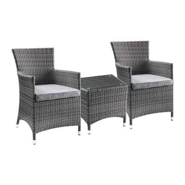 Willit Gray 3-Piece Wicker Trapezoid 18 in. Table Height Outdoor Bistro Set with Gray Cushions