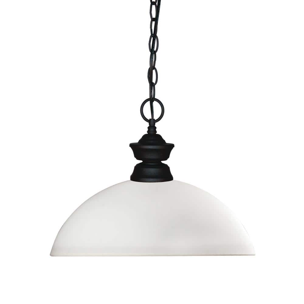Contemporary Matte Black 14" Bowl Pendant with Opal Glass Shade
