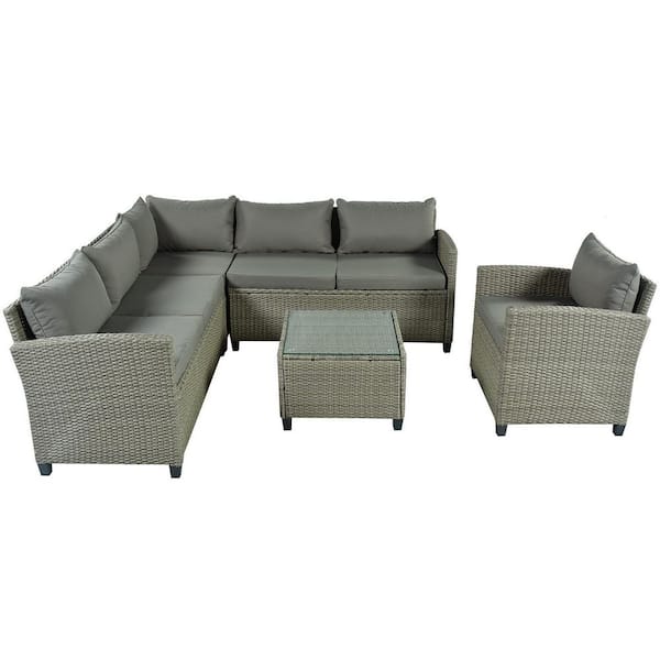 Maincraft Gray 5-Piece Wicker Outdoor Patio Conversation Set with Gray Cushions