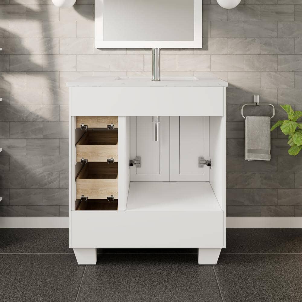 White 28" Solid Wood Bathroom Vanity with Carrara Quartz Top