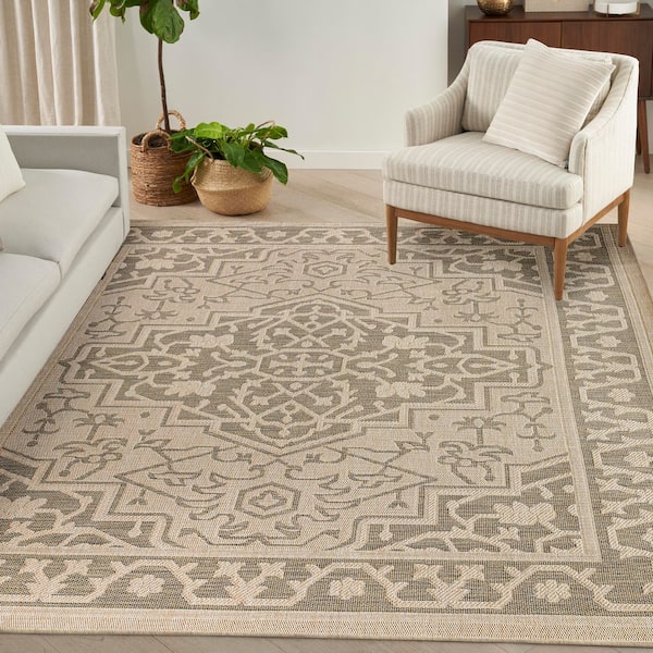 Tulum Taupe Olive 8 ft. x 10 ft. Center medallion Contemporary Area Rug