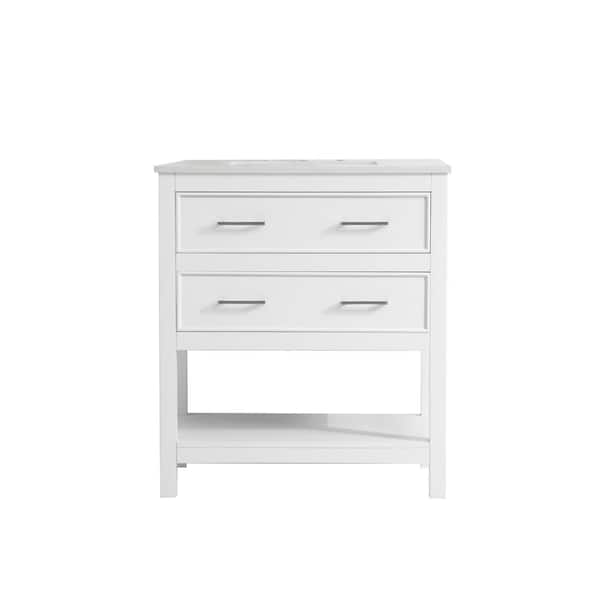 Unbranded Simply Living 30 in. Single Bathroom Vanity in White with Quartz Vanity Top in Calacatta White