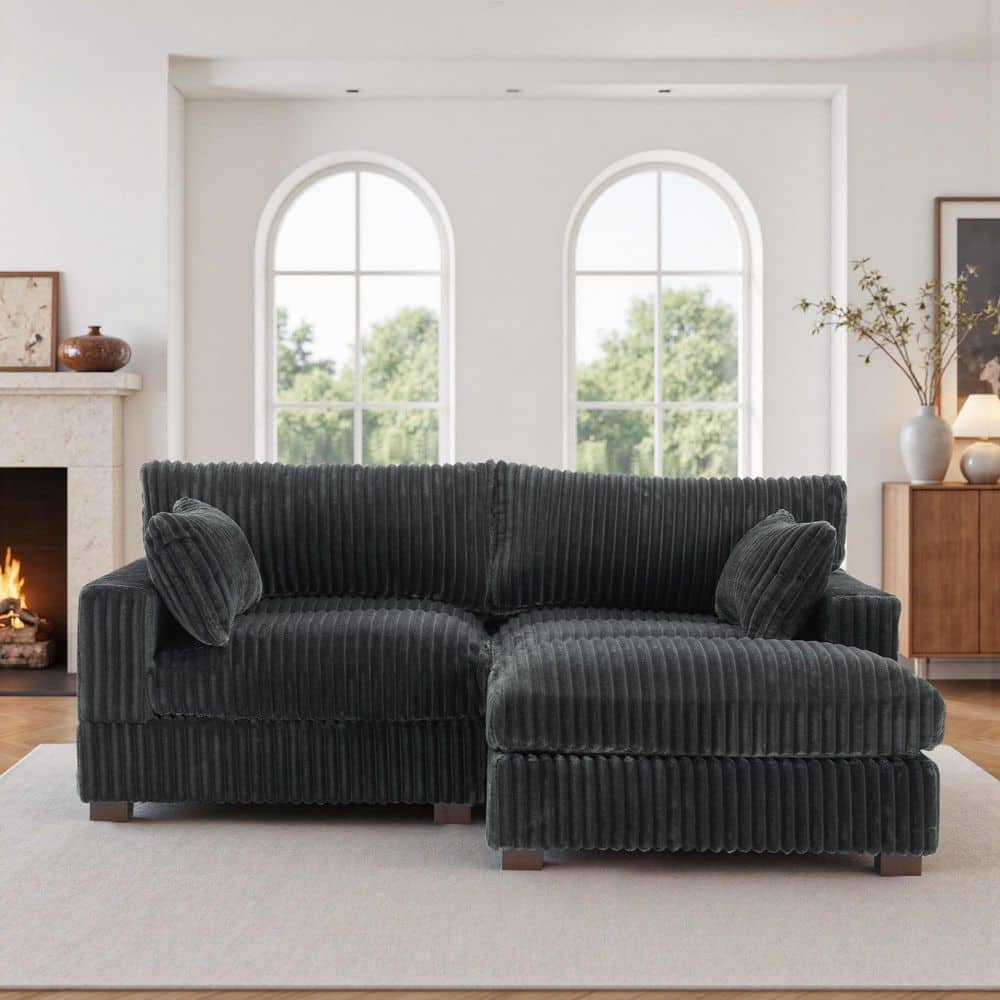 79.92 in.W Square Arm 2-Piece Faux Rabbit Fur Fabric L-Shaped Right Facing Sectional Sofa in Gray price history on PriceWatchPro
