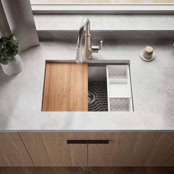 Task Workstation 27 in. Drop-In Single Bowl 16-Gauge Stainless Steel Kitchen Sink with 1 Faucet Hole