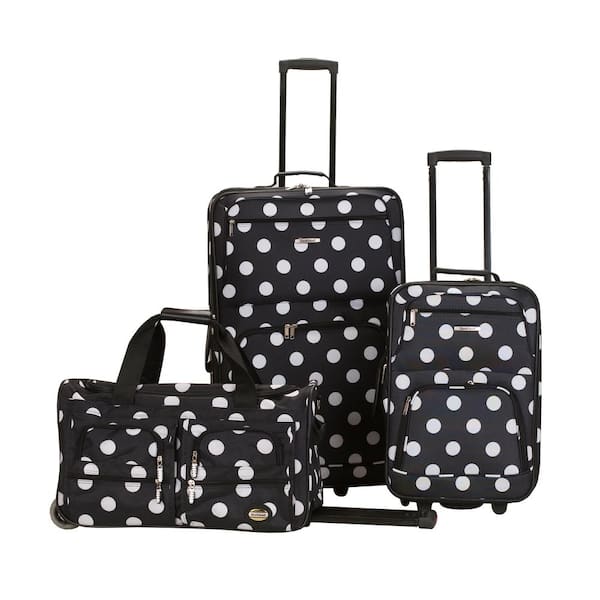 Rockland Vara Expandable 3-Piece Softside Luggage Set, Black Dot