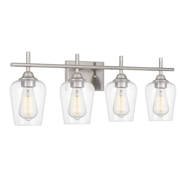 Worldwide Lighting Bacchus 28.75 in. x 6.75 in. x 9.75 in. 4-Light Brushed Nickel Finish Vanity Light