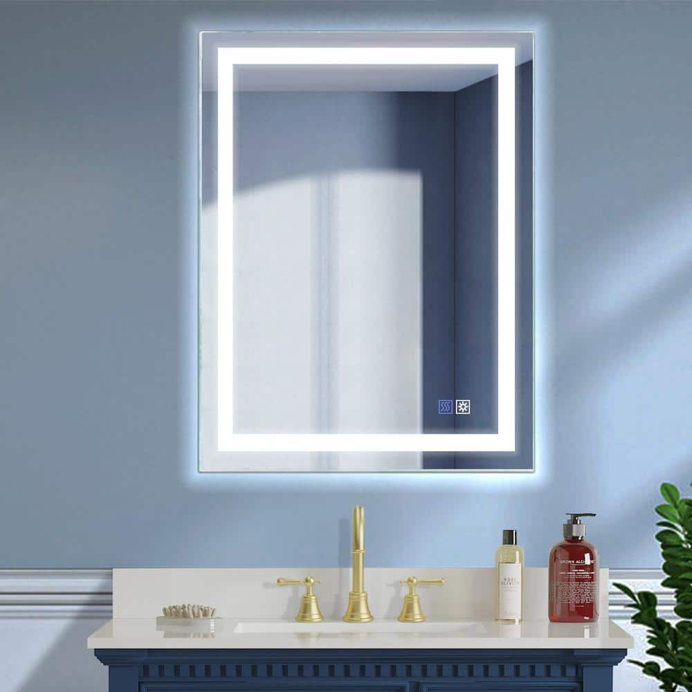 Lonni 24 in. W x 32 in. H Silver Medium Rectangular Frameless LED Wall ...