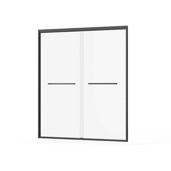 Vitrina 60 in. W x 72 in. H Double Sliding Aluminum Framed Shower Door in Matte Black Finish with Clear Tempered Glass