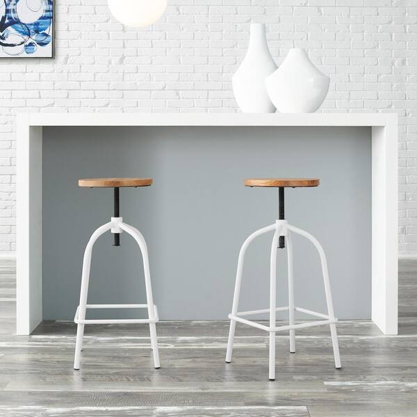 StyleWell White Metal Adjustable Backless Counter Stool with Swivel (14.17 in. W x 24.41 in. H)