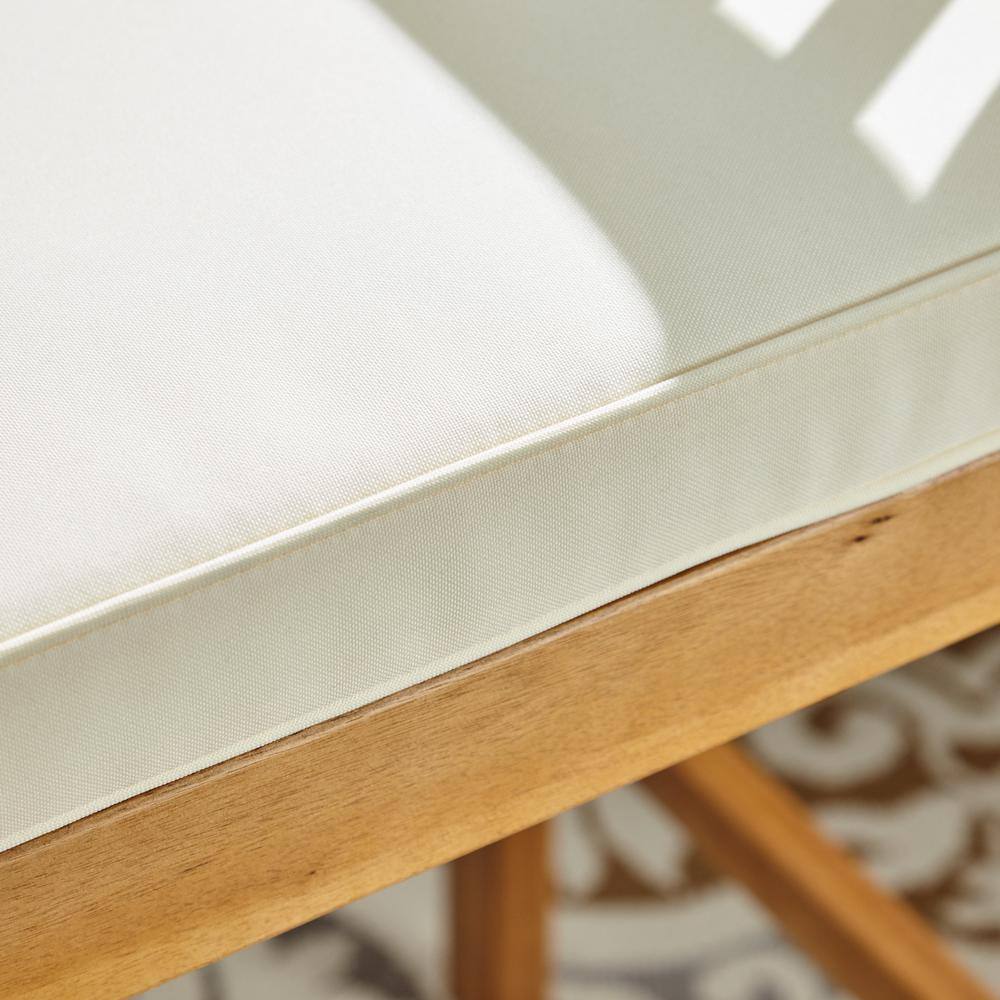 Natural Acacia Wood Outdoor Barstools with Cream Cushions