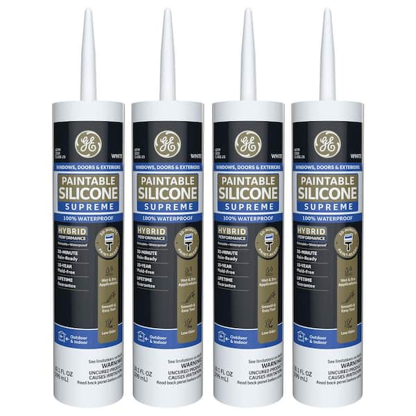 GE 9.5 oz. White Paintable Silicone Supreme Exterior Window and Door Sealant (4-Pack)