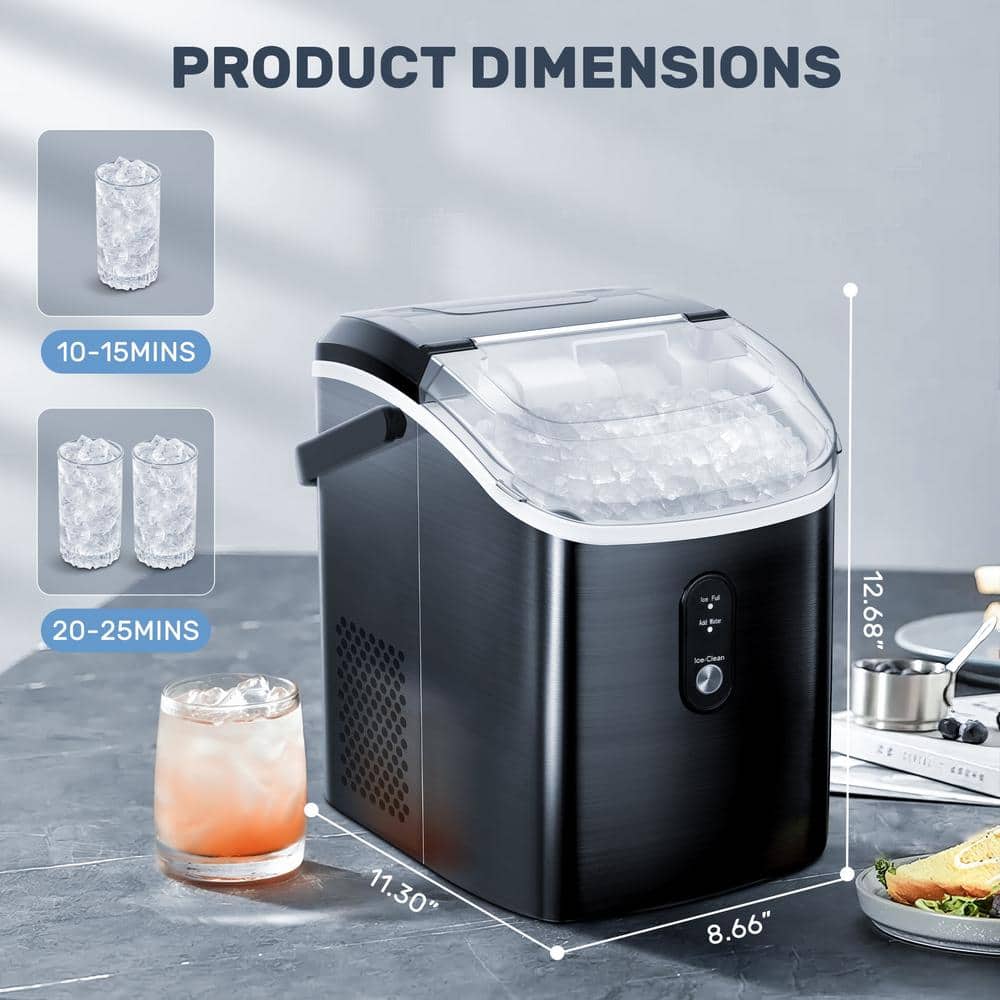 Black Stainless Steel Portable Nugget Ice Maker for Countertop