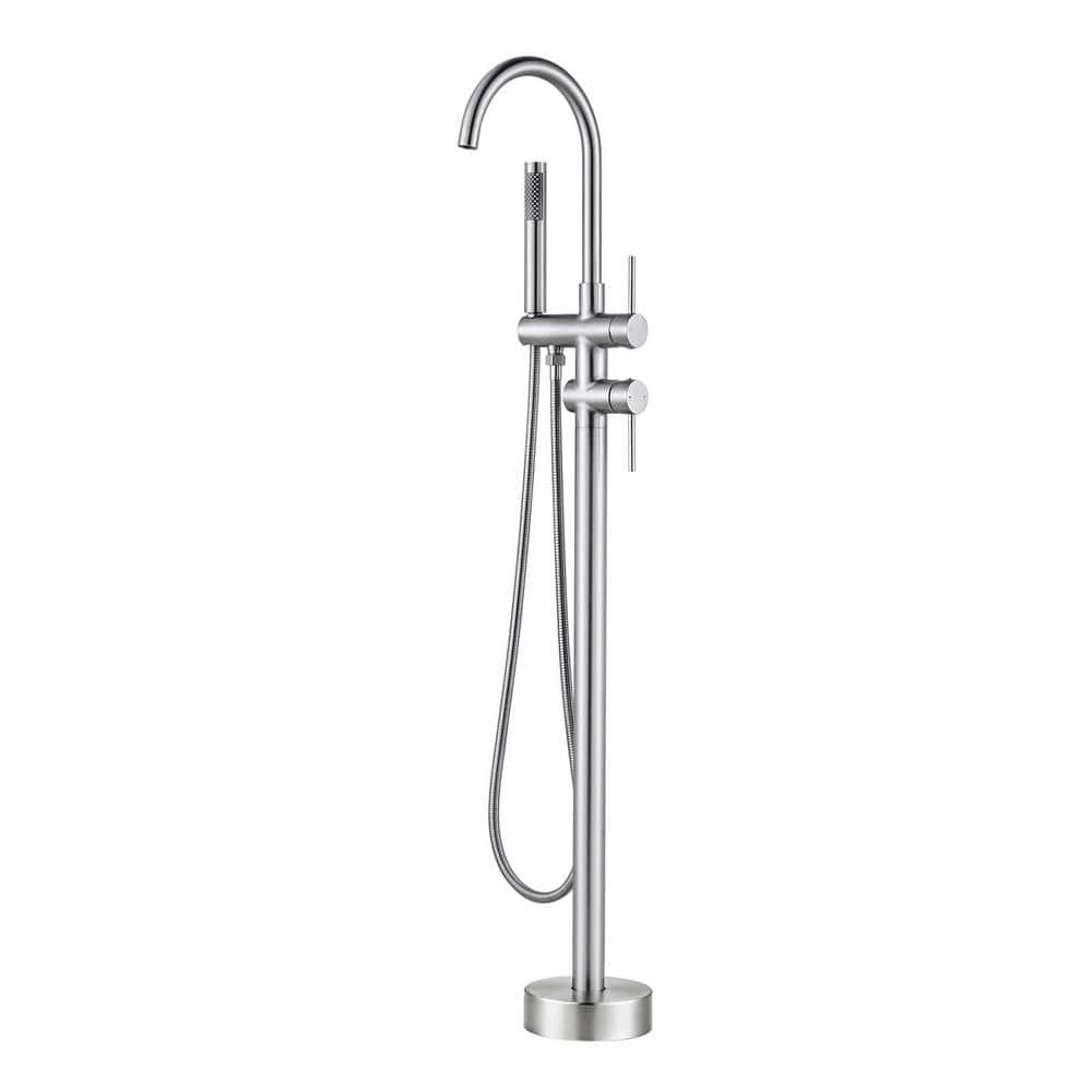 Brushed Nickel Freestanding Tub Filler with Hand Shower