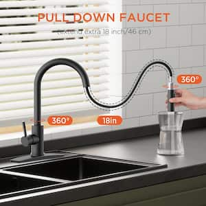 Single Handle Pull Down Sprayer Kitchen Faucet with Soap Dispenser and Flexible Hose in Matte Black