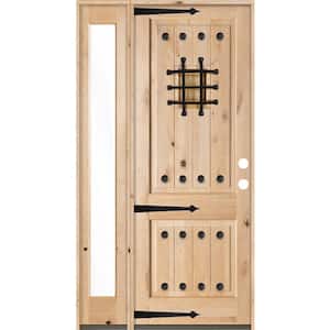 50 in. x 96 in. Mediterranean Knotty Alder Sq Unfinished Left-Hand Inswing Prehung Front Door with Left Full Sidelite