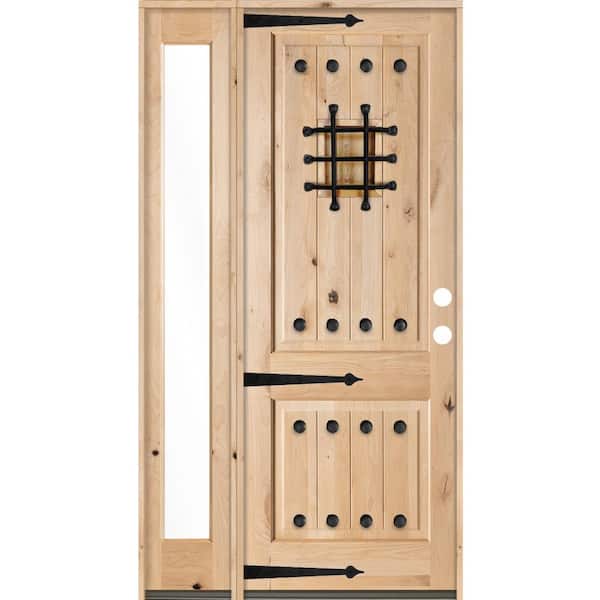 Krosswood Doors 50 in. x 96 in. Mediterranean Knotty Alder Sq Unfinished Left-Hand Inswing Prehung Front Door with Left Full Sidelite