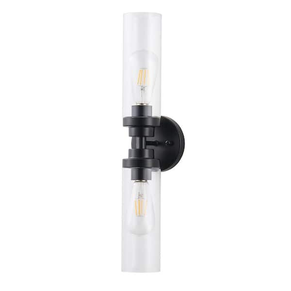 aiwen Modern 21.06 in. H 2-Light Black Wall Sconces Bathroom Light Fixtures Over Mirror with Clear Glass Shades