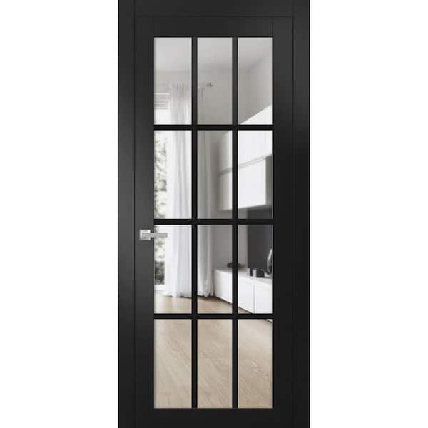 3355 36 in. x 80 in. Right-Hand/Inswing Solid Wood Clear Glass Black Matte Single Prehung Interior Door with Hardware