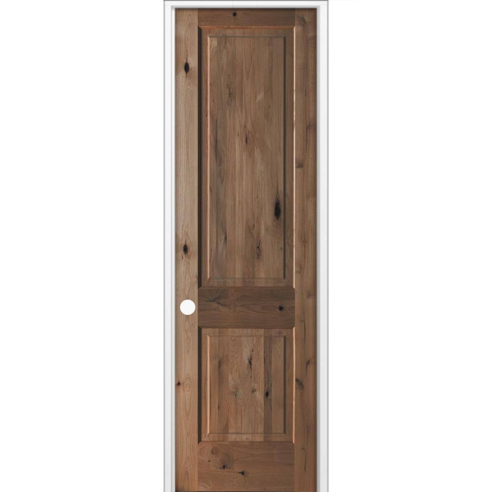 28 in. x 96 in Rustic Knotty Alder 2-Panel Square Top Right-Hand Single BEHR True Black Stain Wood Prehung Interior Door price history on PriceWatchPro