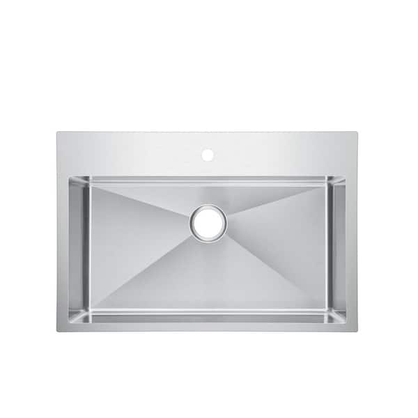 Water Creation Small Radius Drop-In Stainless Steel 33 in. 1 Hole Single Bowl Kitchen Sink in Satin