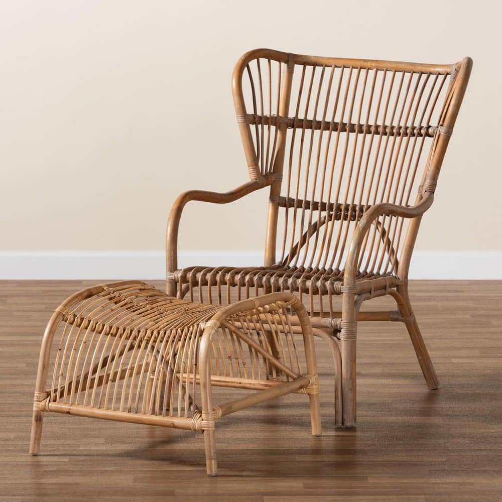 Handcrafted Sustainably Sourced Rattan Accent Chair Set in Natural Brown