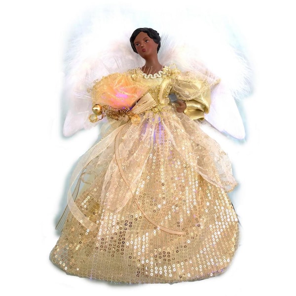 Home Accents Holiday 12 in. A/F LED Fiber Optic Angel Gold Tree Topper