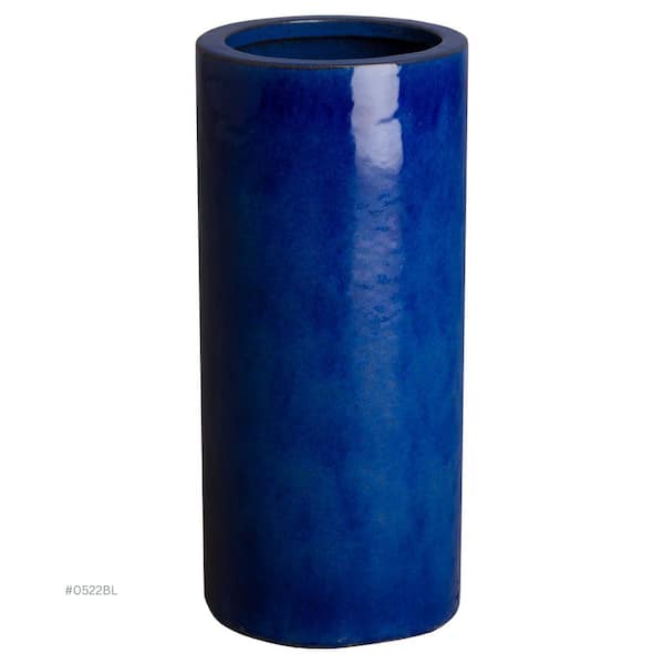 Emissary 20 in. H Round Ceramic Umbrella Stand in Blue with High-fire treatmen