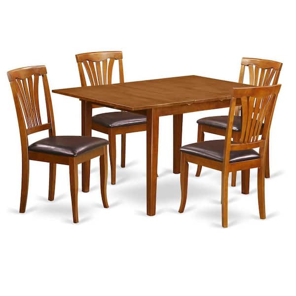 East West Furniture 3-Piece Saddle Brown Finish Solid Wood Top - Dining Room Set - Seats 4
