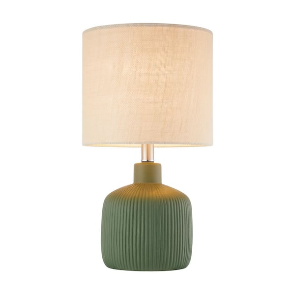 17.75 in. Painted Green Contemporary Ceramic Table Lamp for Living Room with Natural Linen Shade