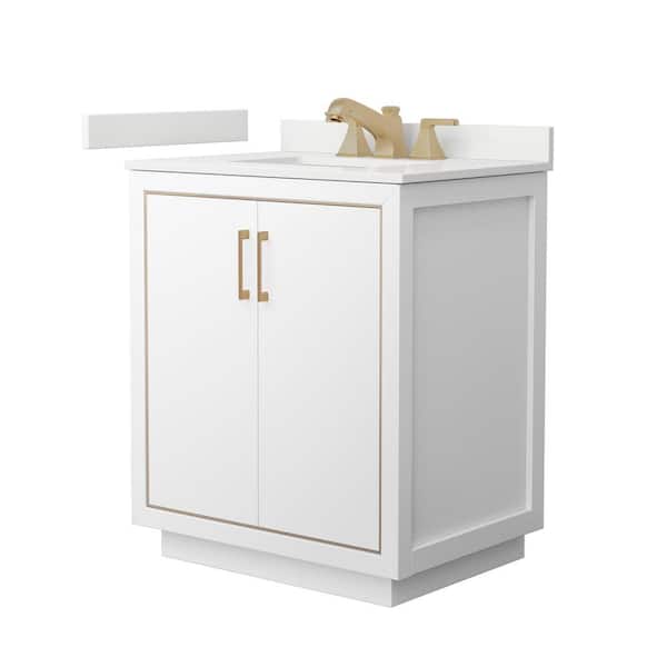 Wyndham Collection Icon 30 in. W x 22 in. D x 35 in. H Single Bath Vanity in White with White Quartz Top