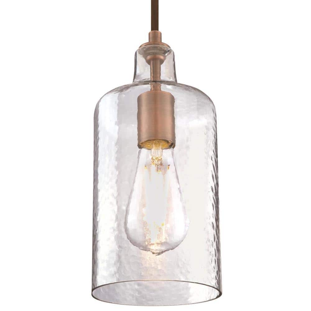 Washed Copper Mini Pendant with Clear Textured Glass Shade