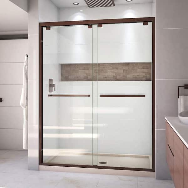 DreamLine Encore 32 in. D x 60 in. W x 78.75 in. H Semi-Frameless Sliding Shower Door in Oil Rubbed Bronze and Biscuit Base