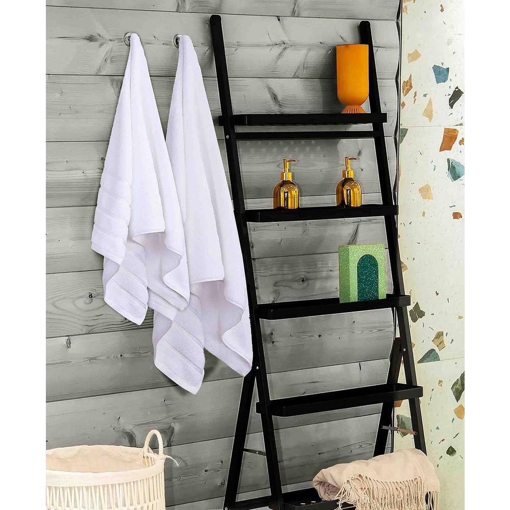 White Cotton 8-Piece Luxury Towel Set with Viscose Stripes