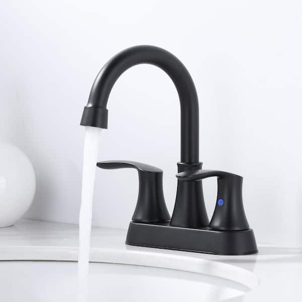 4 in. Centerset Double Handle High Arc Bathroom Faucet with Drain Kit and Cupc Supply lines Included in Matte Black