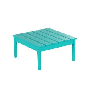 Shoreside Turquoise Modern 17 in. Tall Square HDPE Plastic Outdoor Patio Conversation Coffee Table