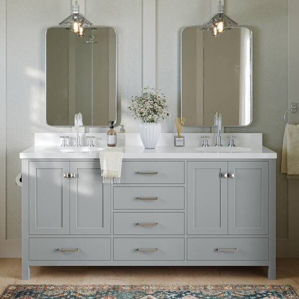 ARIEL Cambridge 37-in Midnight Blue Undermount Single Sink Bathroom Vanity  with Pure White Quartz Top in the Bathroom Vanities with Tops department at